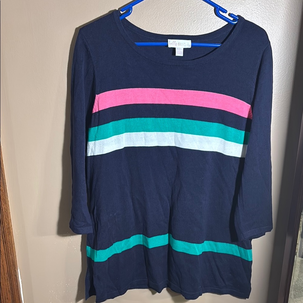 Belle by Kim Gravel Blue and Pink Boxy Long Sleeve Top